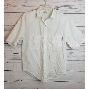 Vtg Cherokee Button Down Shirt White USA Pockets Short Sleeve Women's Size Large